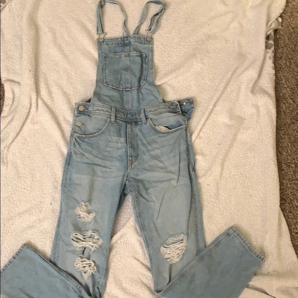 full length denim overalls